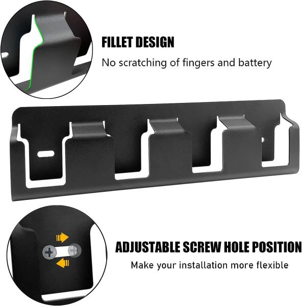 Armazenamento de bateria de ferro forjado 18V Porta-bateria Montar porta-bateria com 4 ranhuras 30cm Morden