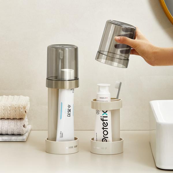 Modern 2 Slots Toothbrush Holder Stand With Tooth Brush Cups Cover