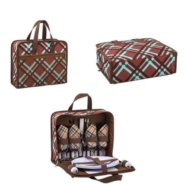 Picnic Backpack handbag Classic 4 Person Insulated Design Waterproof Blanket and Full Cutlery Set Red