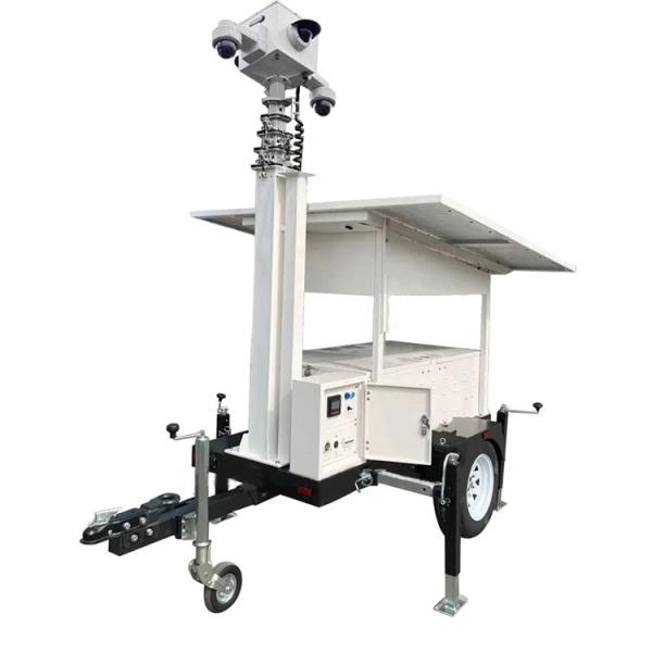 Solar Surveillance Security Camera Trailer Solar Light Tower For Outdoor Night Lighting