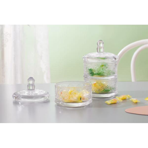 Stackable Clear Glass Storage Jar 10 Inch 3 Tier Glass Candy Dish Machine Pressed