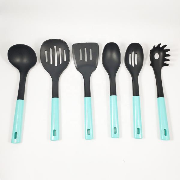 7-Piece Plastic Kitchen Utensils Set with Colorful Handle ABS and Wooden Effect Material