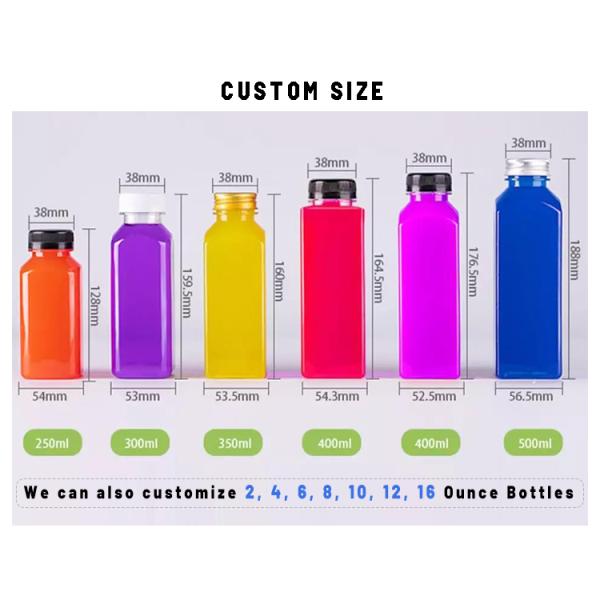 Горячая продажа Пустые Прозрачные 250ml 350ml 500ml Квадратные Холодные напитки Молочные бутылки с черными крышками