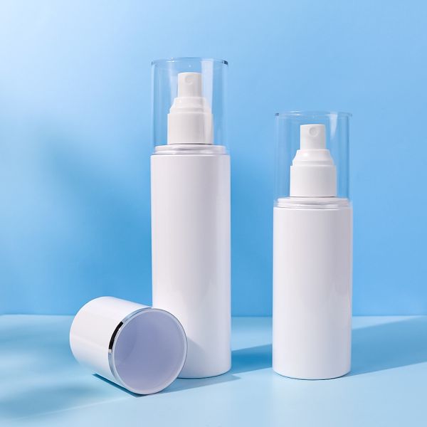 Custom White PET Plastic Spray Bottle with Replaceable Pump and Luxury Cap Options in Custom Colors