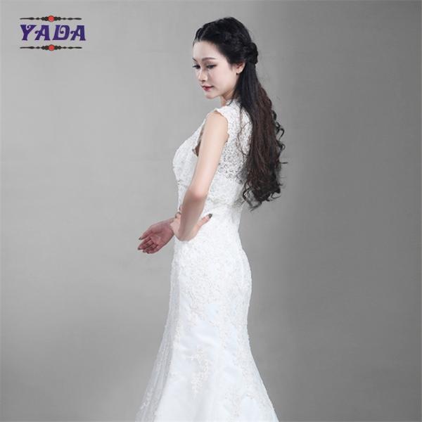 Fashion v neck tulle handmade embroidery bride white beaded mermaid wedding dresses