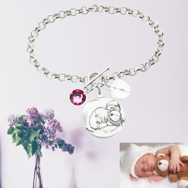 0.04lb 1.75cm Custom Silver Bracelets Boyfriend Nickel Free Circle Charm Bracelet