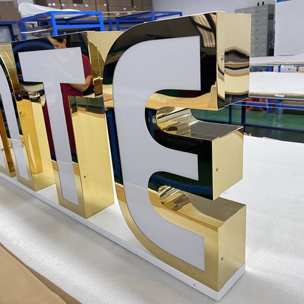 Custom Gold Stainless Steel 3D LED Channel Letters Front-Lit Sign for Branding