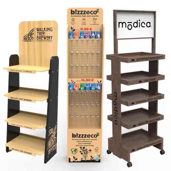 Nature Color Pet Food Display Stand Light Weight Essential Oil Display Rack Floor Standing