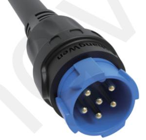 ブルー 6ピン M19 コンネクタ 15A IP67 保護付き 溶接 オーバーモールド アルミ合金シェル