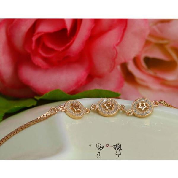 Rose Gold Plated Sterling Silver Cubic Zircon Start Charm Bracelets (B12281ROSE)