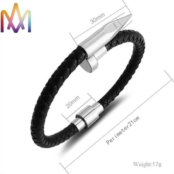 Выгравированный заплетенный кожаный браслет ногтя