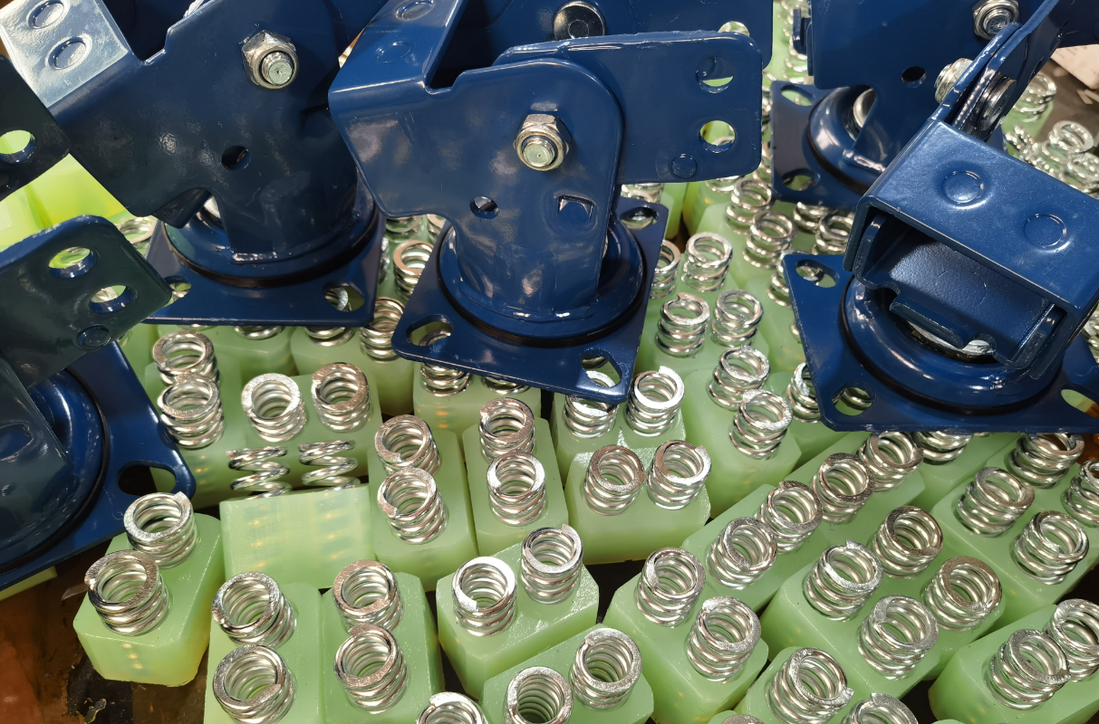 Ball Bearing Caster Aviation Dual Spring Iron Core Polyurethane Swivel Caster With Brake Industrial Machinery Caster Wheels OEM