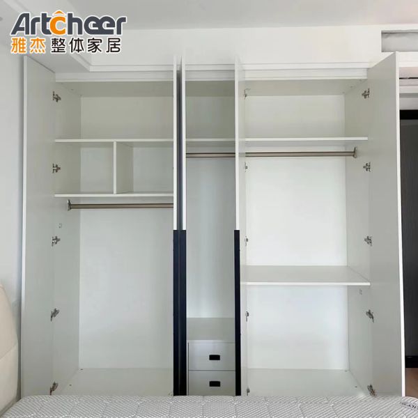 Soft Closing Modern Stylish Wardrobe with Glass Aluminium Frame Hinge Door Closet