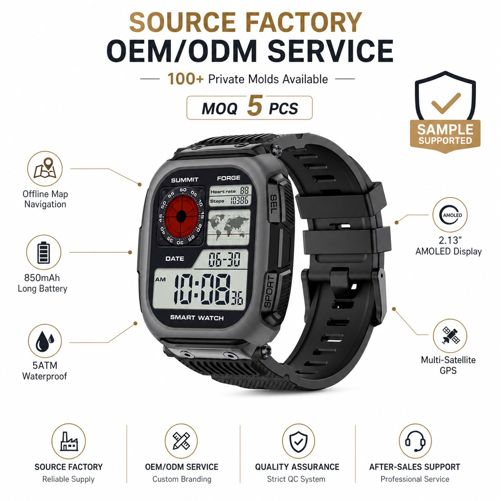 GPS Outdoor Sports Smart Watch AMOLED Offline Map 5ATM Waterproof Multi Satellite GPS BT Call Fitness Hiking Running