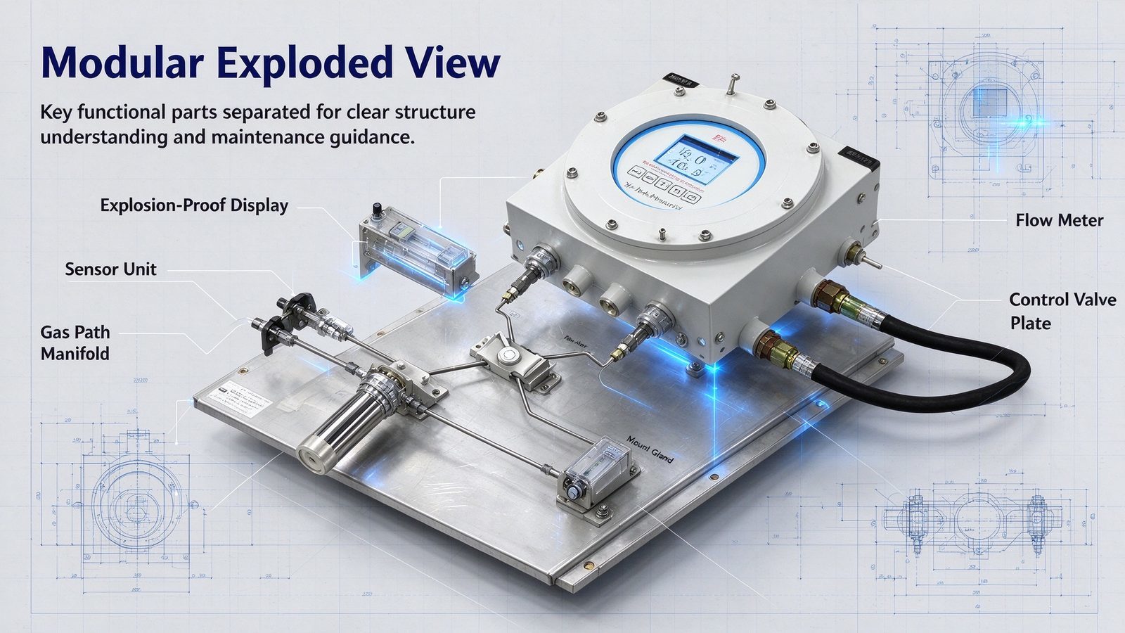 O2 CO CO2 CH4 CnHm H2S H2 NH3 Industrial Gas Analyzer Explosion Proof Multi Gas Detector