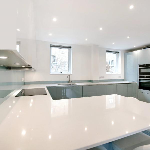 White Lacquer Finish Modern Designs Kitchen Cabinet Compact Kitchenette With Handless Design