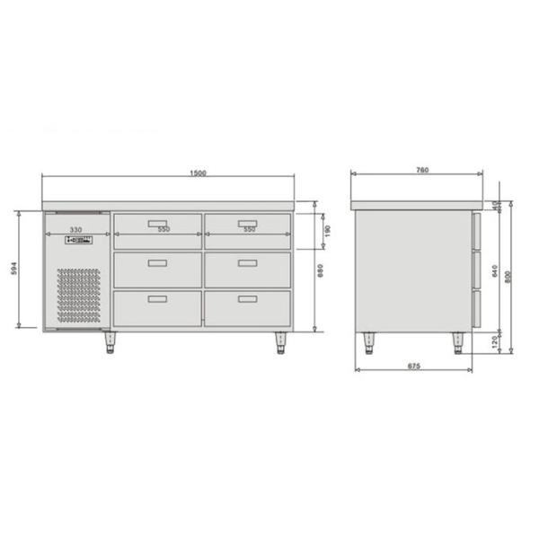 SS201 385W 300L Industrial Undercounter Fridge