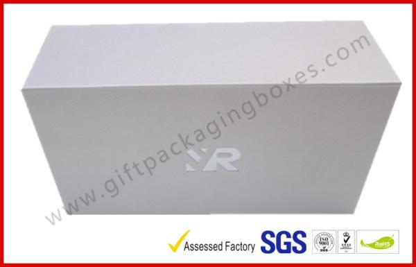 Rectangle Silver Rigid Gift Boxes , Handmade Magnetic Gift Box Color Customized