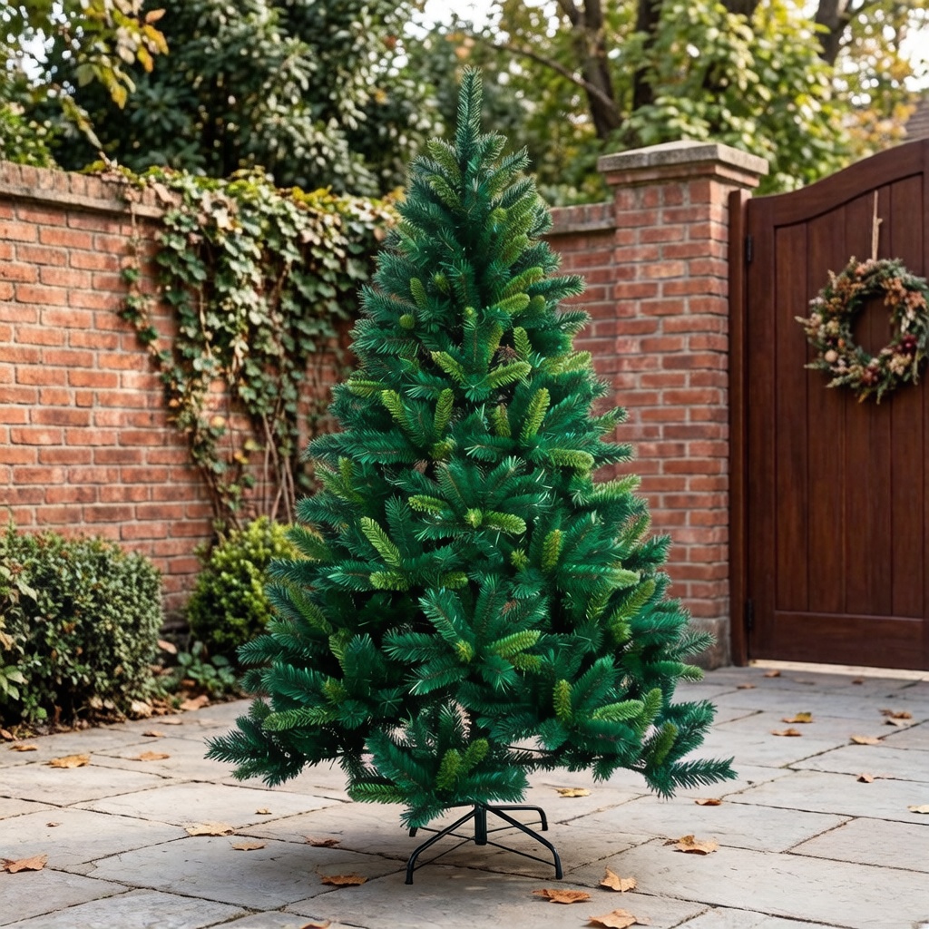 PE&PVC Mixed Modern Artificial Christmas Tree LED Pre-lit Metal Stand for Living Room & Outdoor Holiday Decor
