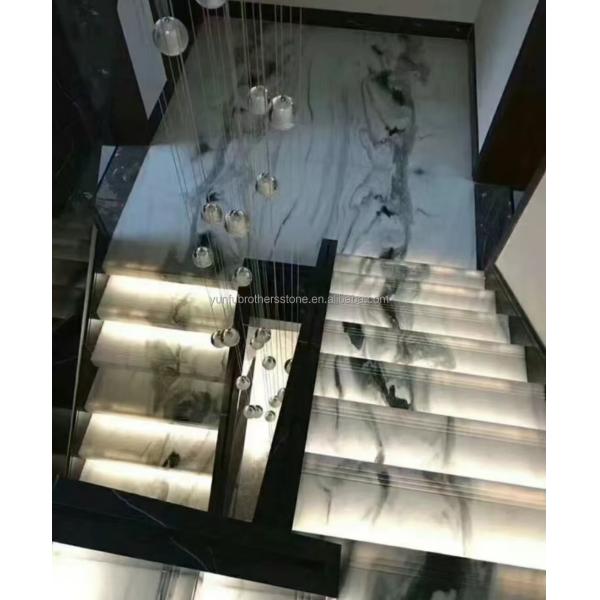Bookmatched Panda White Marble Stair for Modern Interior Design in Professional Hotel