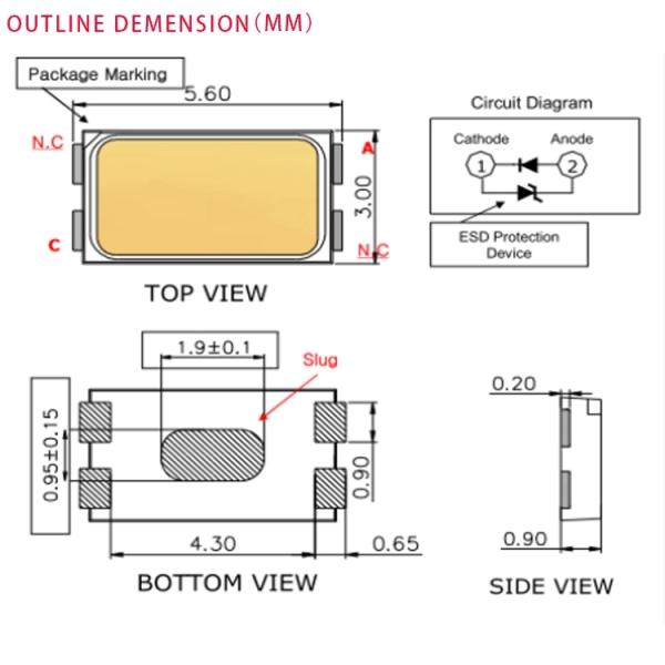 led bulb light 0.2w 0.5w pure white 6500K epistar led chips SMD 5730 led