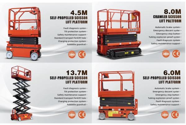 6m 8m 10m Self Propelled Electric Scissor Lift Aerial Working Platform 230kg Load