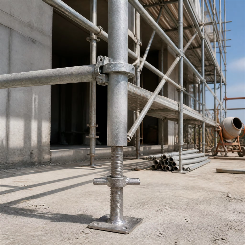 Fully Threaded Galvanized Steel Scaffolding Base Jack Square Base Plate Heavy Duty Adjustable Screw Jack Leveling Jack