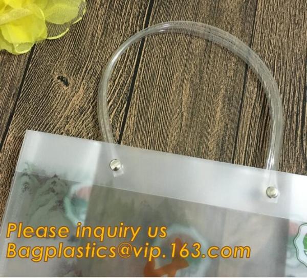 Factory Custom made Environmental PVC clear packaging toy storage handle bag,plastic tote packaging bag with handles fro