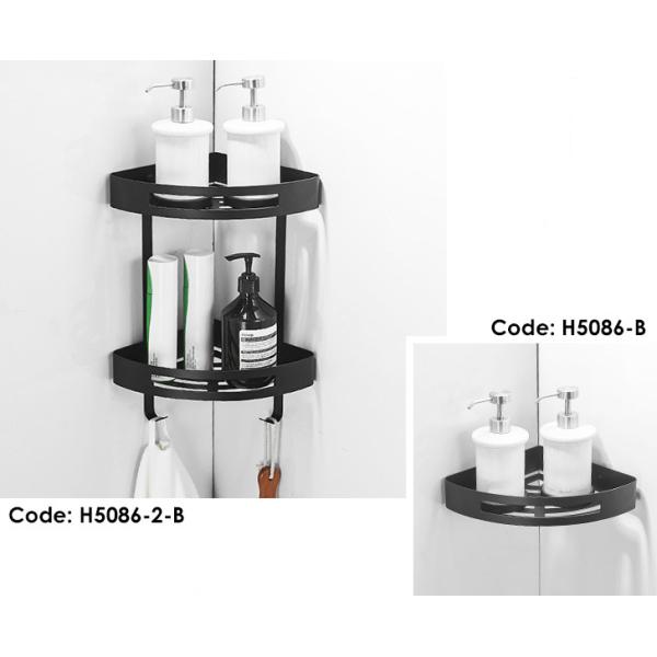 SUS304 Wall Mounted Bathroom Corner Shelf Rustproof With Matte Black Baking Paint Finish