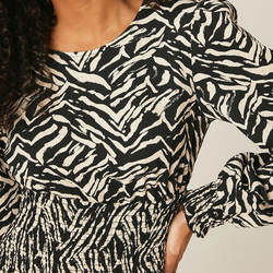 Custom Logo Elastic Waist Dress Zebra Print Long Sleeve For Women Clothing