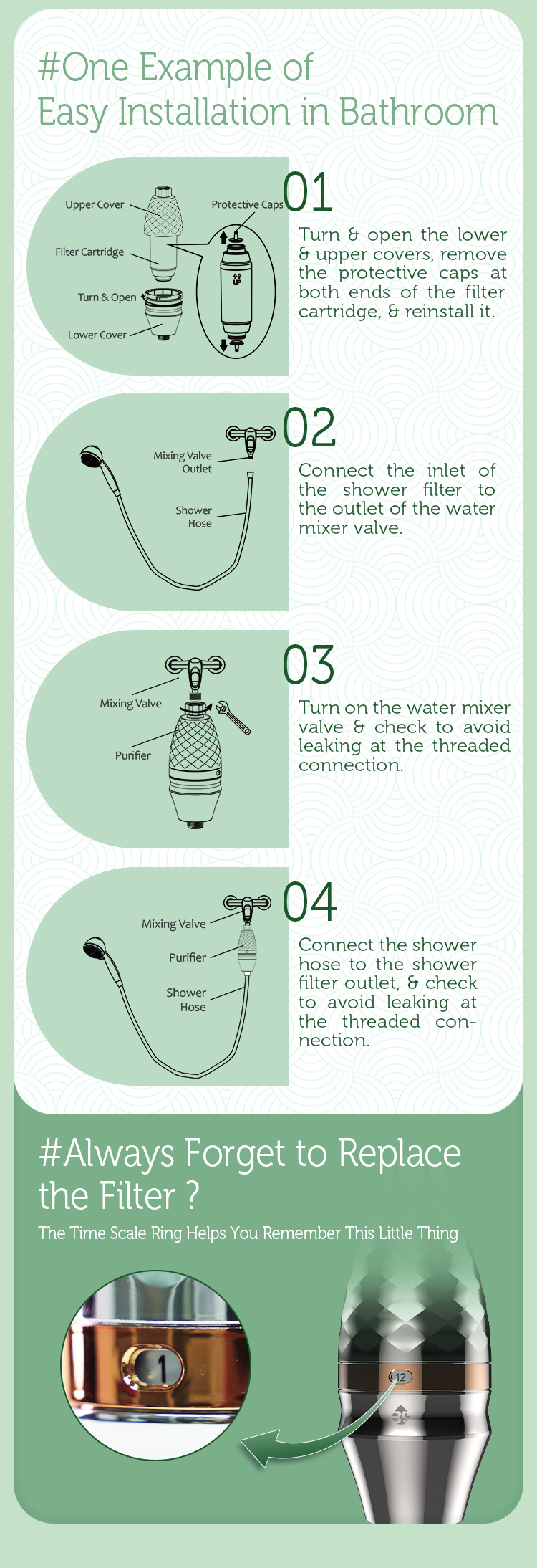 High Flow 16L/Min Inline Shower Water Filter for Chlorine Reduction with Replaceable Cartridge