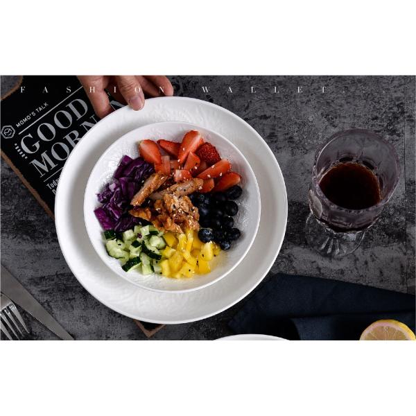 Round Solid Bright White Shabby Chic Savall Porcelain Plates Dishwasher Safe