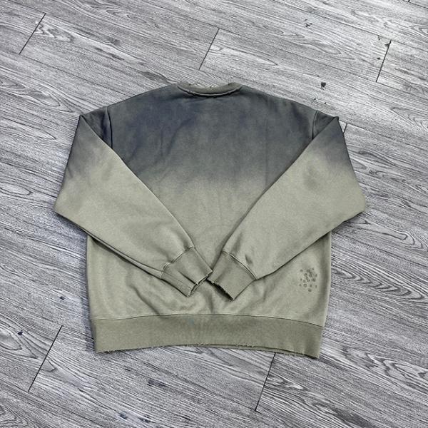 Custom Distressed Ripped Screen Print Sweatshirt French Terry Crew Neck Color Vintage Washed Fleece Sweatshirts Men