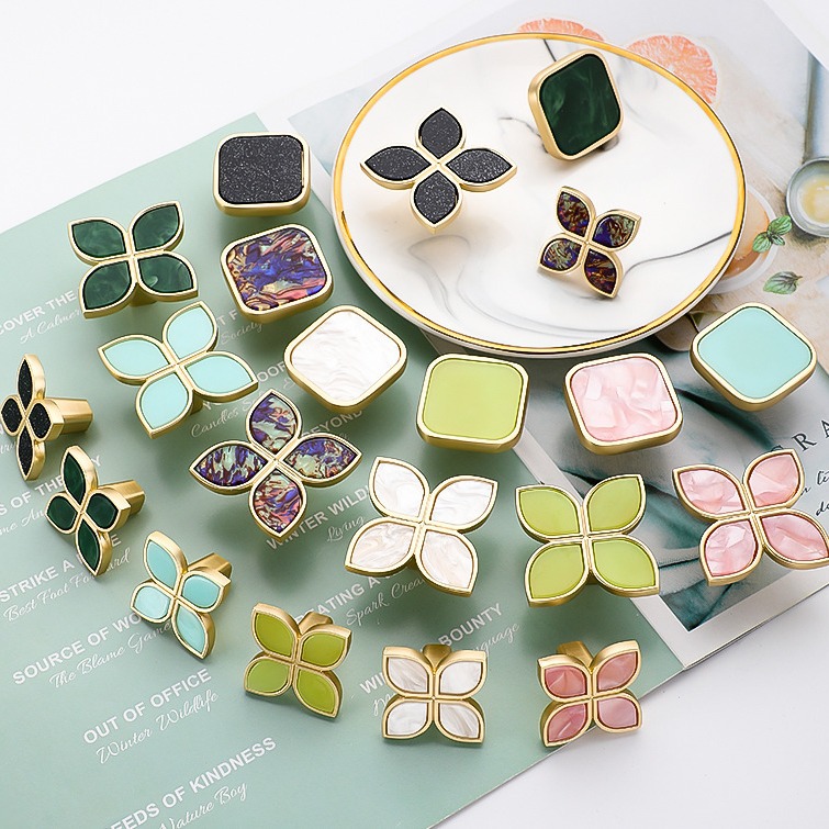 Modern New Design Colorful Marble Wood Knobs Handles Mica Single Hole for Drawer Dresser Cabinet Kitchen Furniture Home