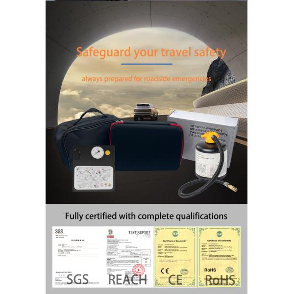 Emergency Flat Tire Puncture Repair Kit 10 Min Fix Includes Sealant and Steel Tire Inflator Pump for Cars Highway Vehicles