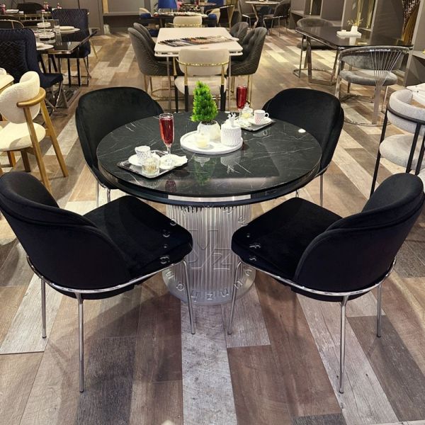Modern Gold Stainless Steel Dining Table with Circular Pedestal Marble Home Villa Hotel Wedding Stylish Contemporary Furniture