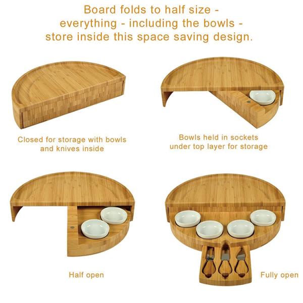 Best Gift Bamboo Tray Multi-function Round Shape Cheese Cutting Board with Knife Set