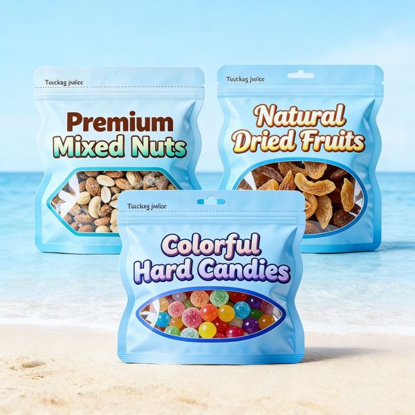 Custom Food Grade PE Resealable Three-Side Sealed Clear Window Snack Packaging Pouch for Dried Fruit and Nut Candy
