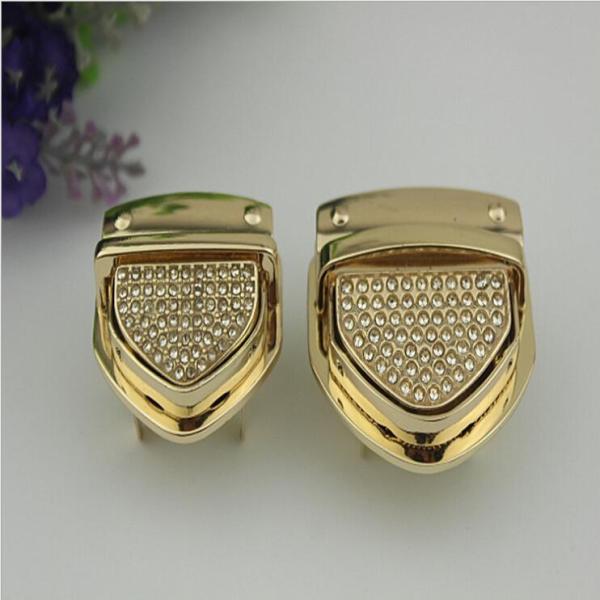 New design two style size gold diamond decoration press push button locks for handbags