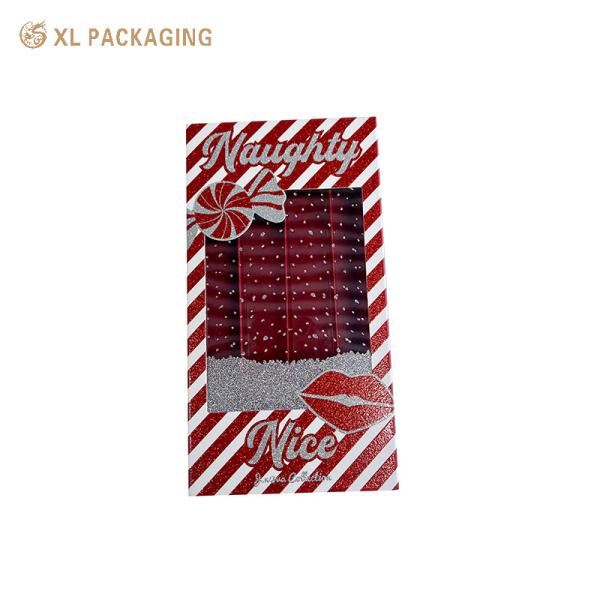 Customizable Red Glitter Slide Drawer Gift Box with Transparent PVC Viewing Window and Thick Rigid Cardboard for Lipstick Packaging