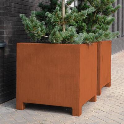 Plantador quadrado de aço de Corten do tamanho moderno do cubo do potenciômetro do jardim do metal com pé
