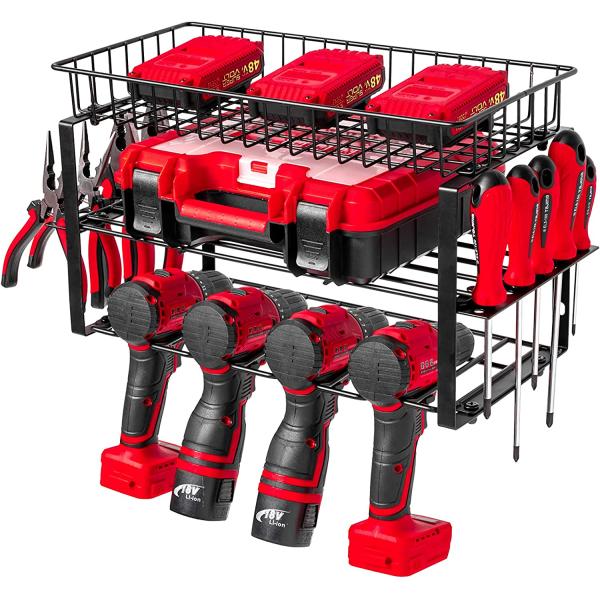 Power Tool Organizer Storage Rack Garage Wall Mount Cordless Drill Holder Utility Tool Shelf