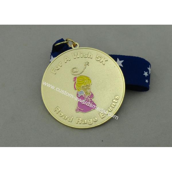 Gold Plating Road Rage Events Enamel Medal With Ribbon For Sport Meeting