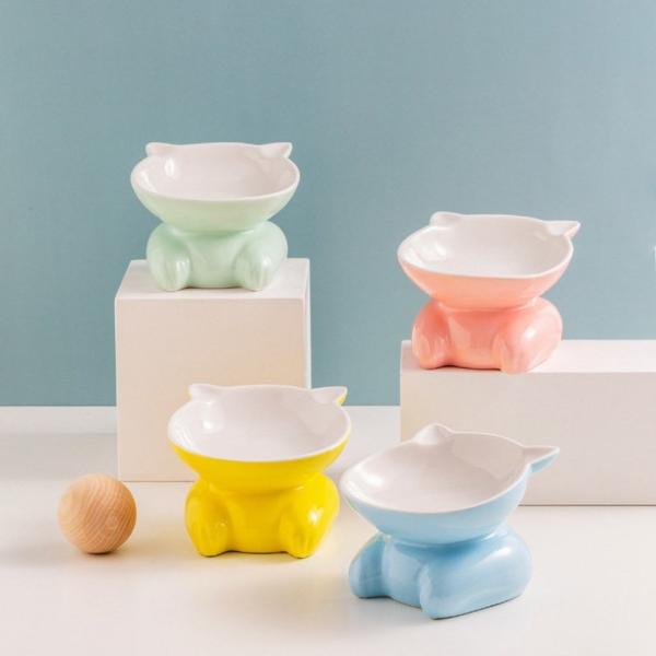 Candy Colored Tableware Pet Ceramic Bowl Non Toxic 15deg Tilt Angle Ceramic Dog Bowls