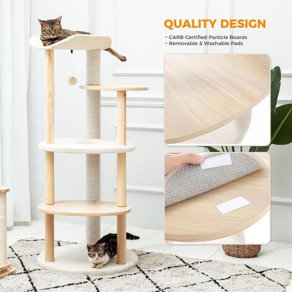 Customized Size 51 Inches 5-Level Cat Tree Cat Tower Activity Center With Scratching Posts Beige