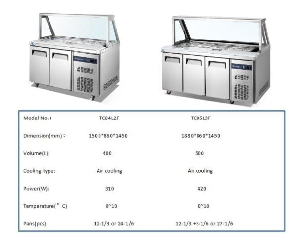 Anticorrosive SS304 Two Door Prep Fridge , 220V Stainless Steel Pizza Prep Table