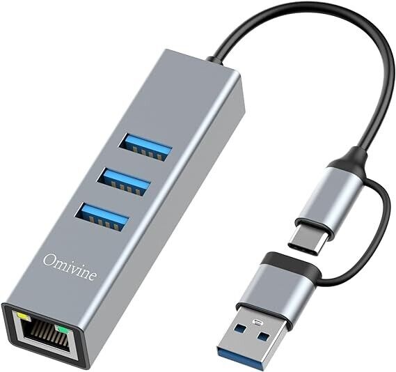 USB Type-C to Ethernet Adapter with 14 USB Ports 1000 Mbit/s Gigabit RJ45 LAN Hub