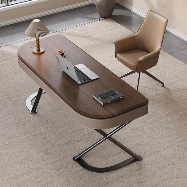 Office Antique Oak Writing Table Rectangle Wood Desk With Stainless Steel Leg