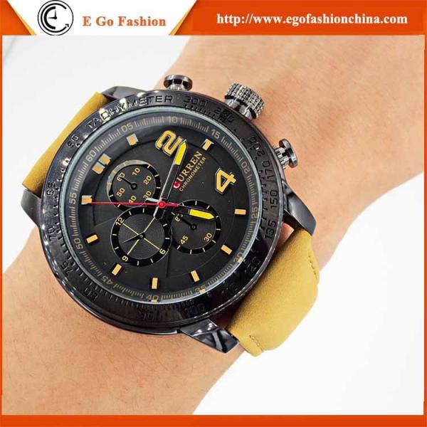 Brown Leather Watch Retro Watches for Man Business Watch 3 Subdials Quartz Analog Watches