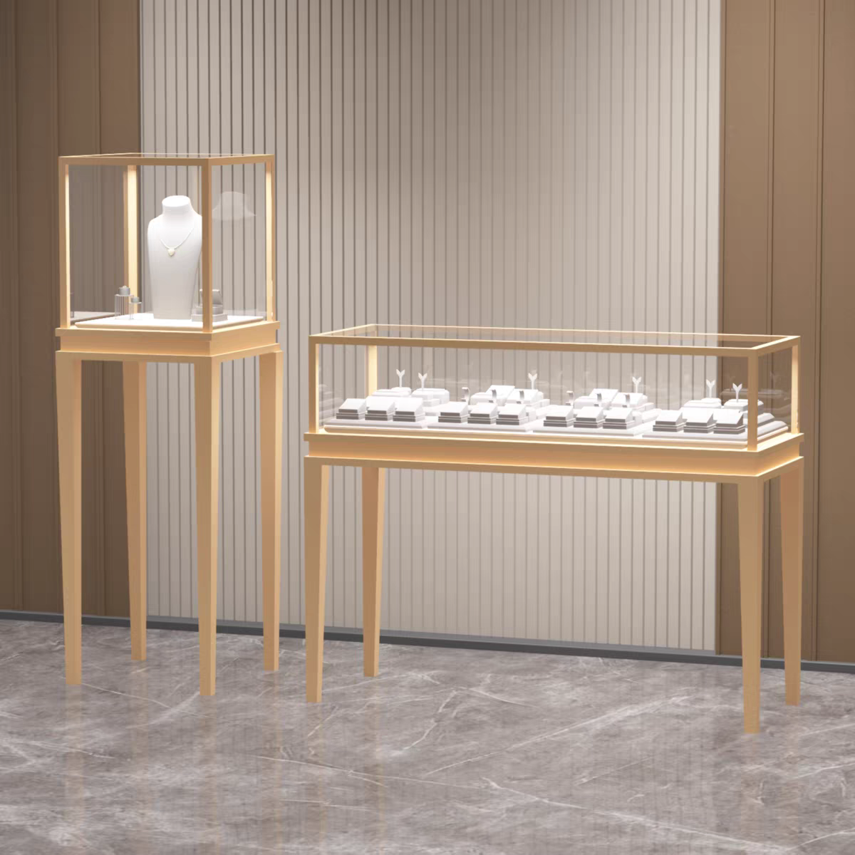 Luxurious High-leg Jewelry Display Cabinet in a Modern Minimalist Style, Featuring LED Lighting to Perfectly showcase Jewelry